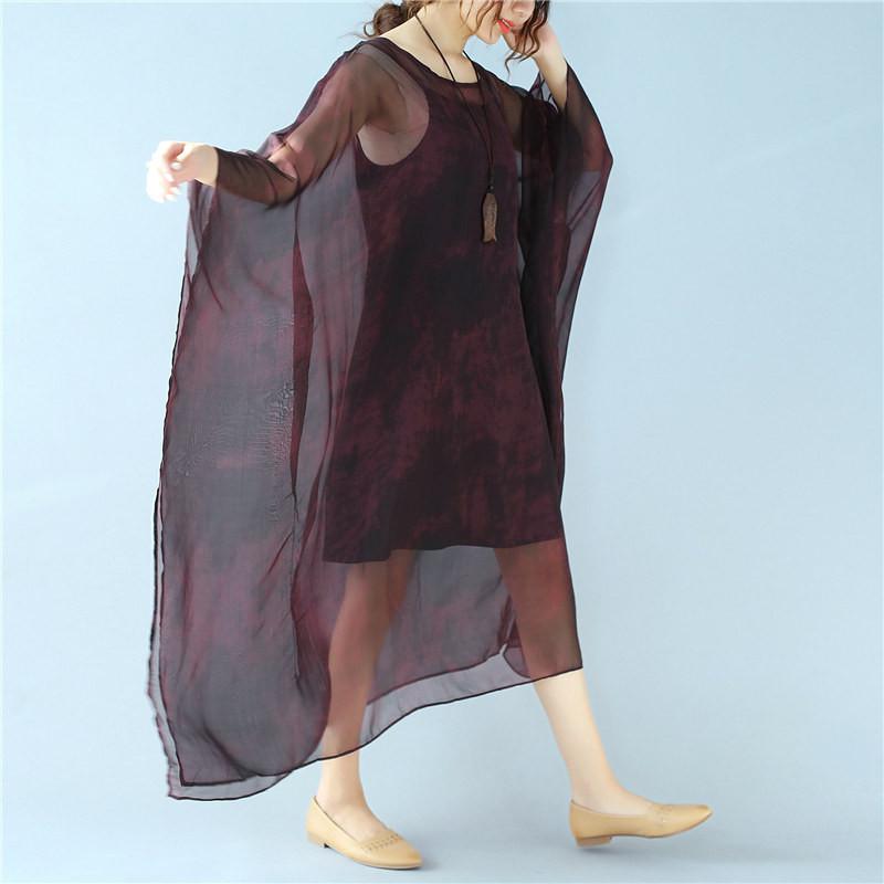 Dyeing Women Loose Casual Summer  Thin Wine Red Dress