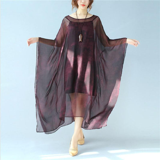 Dyeing Women Loose Casual Summer  Thin Wine Red Dress