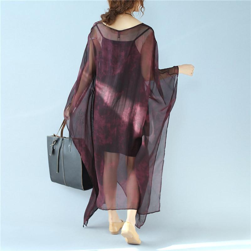 Dyeing Women Loose Casual Summer  Thin Wine Red Dress