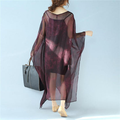 Dyeing Women Loose Casual Summer  Thin Wine Red Dress