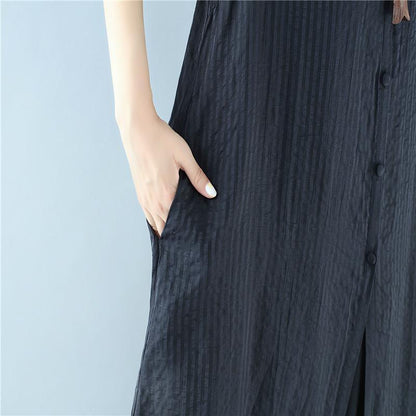 Loose Black Stripes Short Sleeve Pocket Casual Women Red Dress