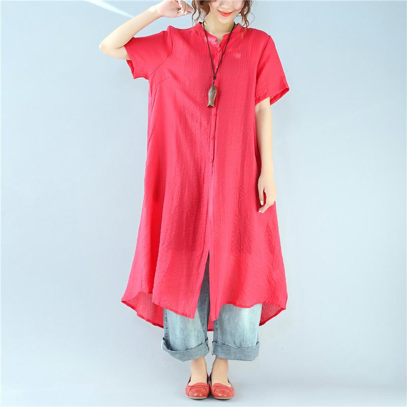Loose Black Stripes Short Sleeve Pocket Casual Women Red Dress
