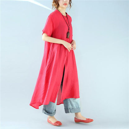 Loose Black Stripes Short Sleeve Pocket Casual Women Red Dress