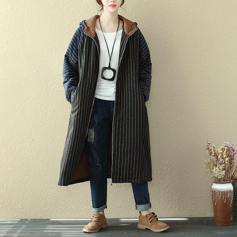 Women Hoodies Zipper Casual Long Sleeve Pockets Stripe Coat