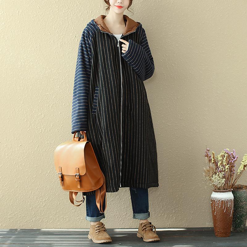 Women Hoodies Zipper Casual Long Sleeve Pockets Stripe Coat