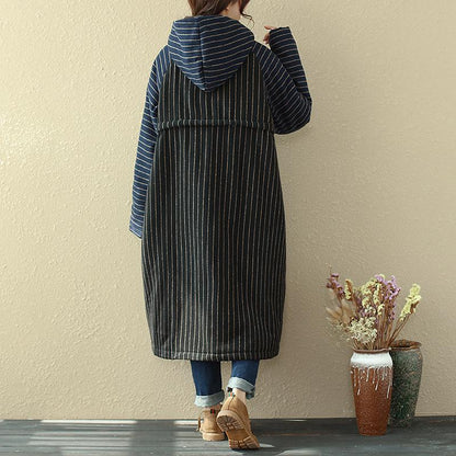 Women Hoodies Zipper Casual Long Sleeve Pockets Stripe Coat