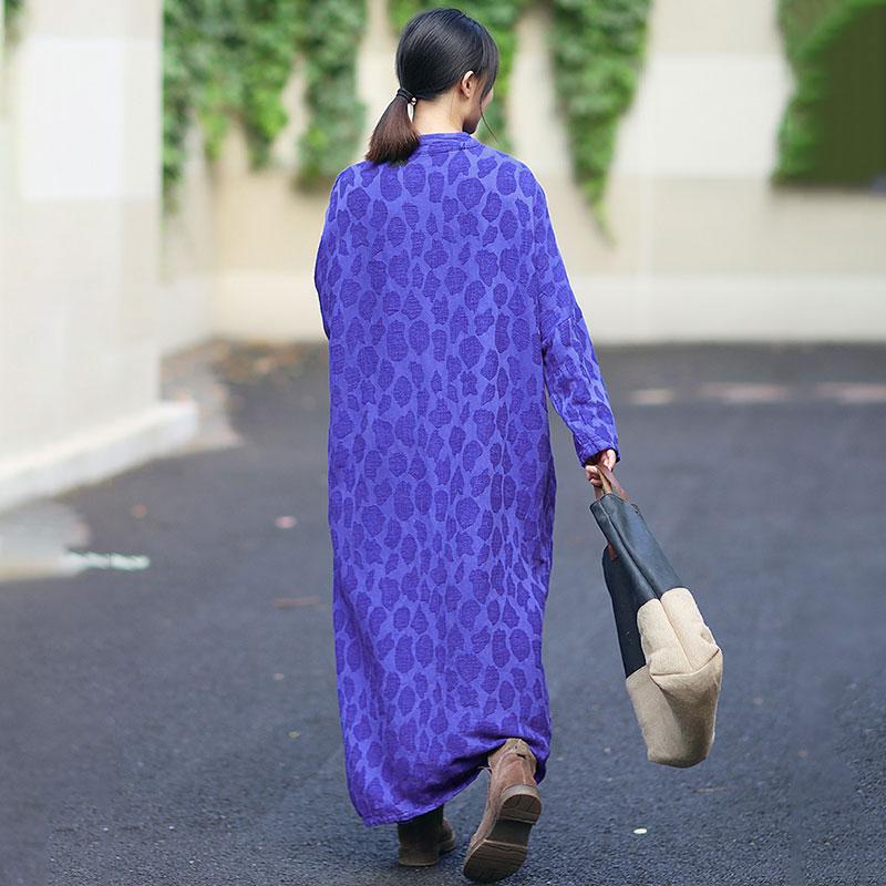 Retro Stand Collar Frogs Long Sleeve Pockets Dress