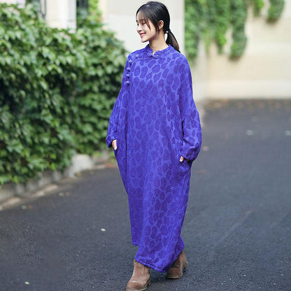 Retro Women Stand Collar Long Sleeve Vintage Dress