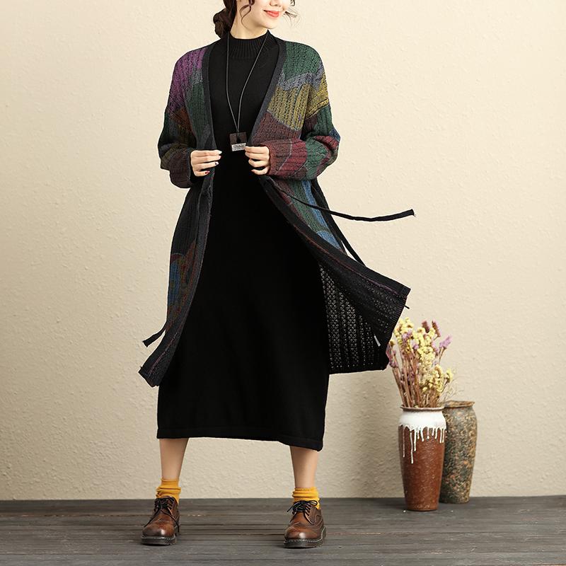 Lacing Long Sleeve Printing Open-Knitting Cardigan Coat