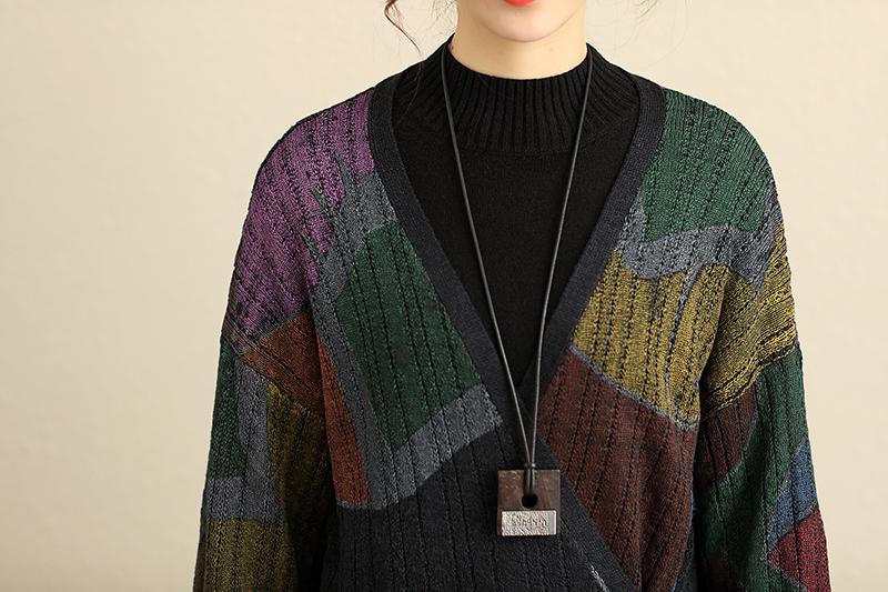 Lacing Long Sleeve Printing Open-Knitting Cardigan Coat