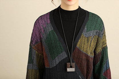 Lacing Long Sleeve Printing Open-Knitting Cardigan Coat
