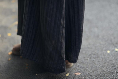 Fashionable Linen Dark Gray Stripe Sleeveless Dress