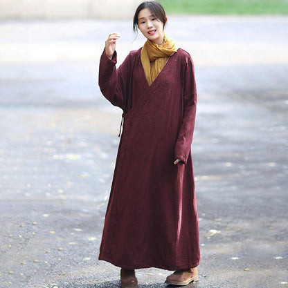 Women Long Sleeve Lacing Embroidered Wine Red Coat