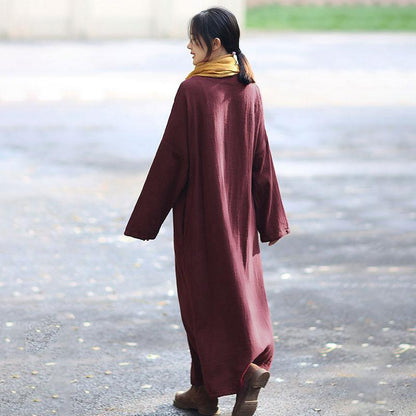 Women Long Sleeve Lacing Embroidered Wine Red Coat