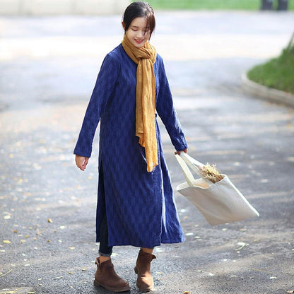 V Neck Long Sleeve Lacing Blue Dress For Women