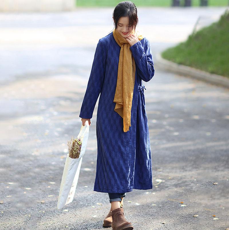 V Neck Long Sleeve Lacing Blue Dress For Women