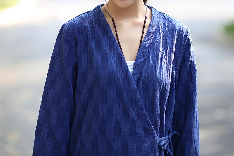 V Neck Long Sleeve Lacing Blue Dress For Women