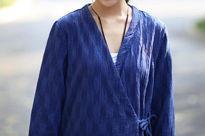 V Neck Long Sleeve Lacing Blue Dress For Women
