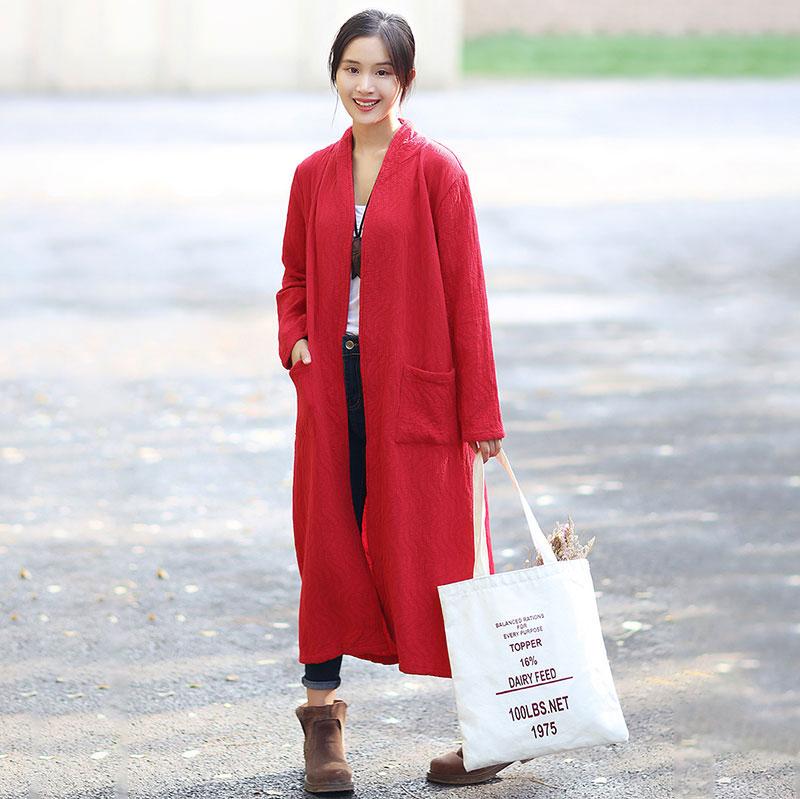 Retro Side Slit Long Sleeve Plain Cardigan Coat