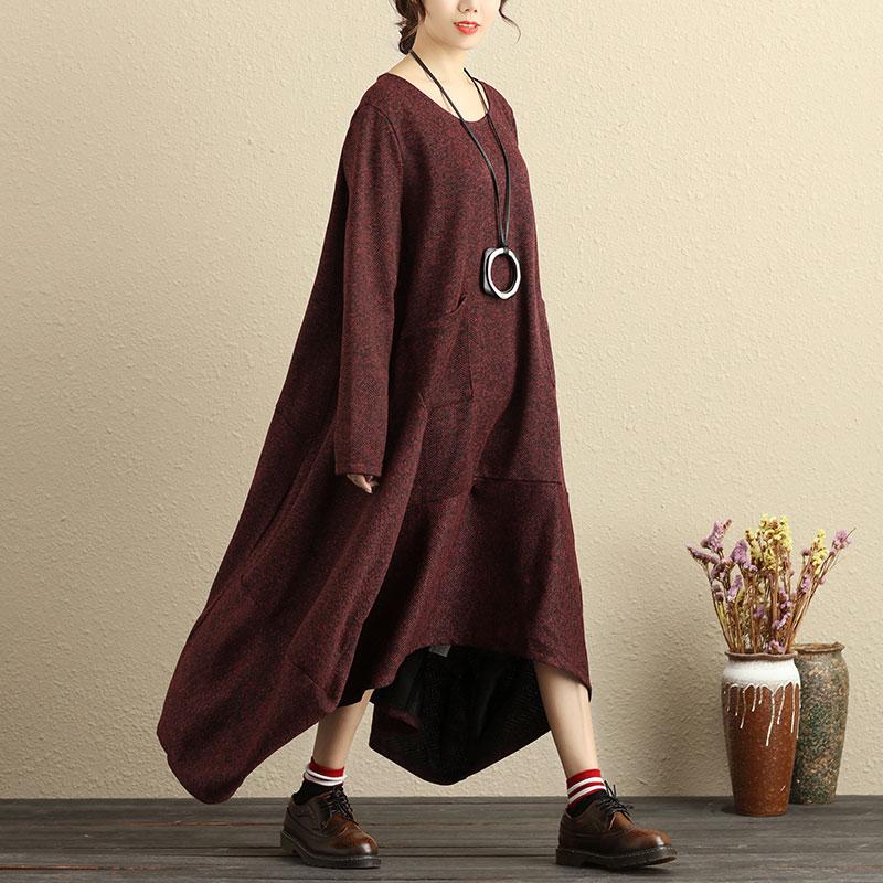 Plus Size Women Round Neck Long Sleeve Loose Cotton Dress