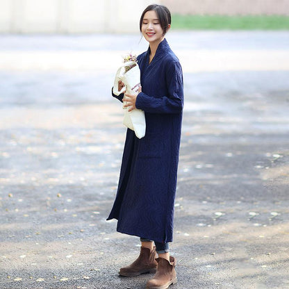 Retro Cotton Linen Long Sleeve Plain Cardigan Coat