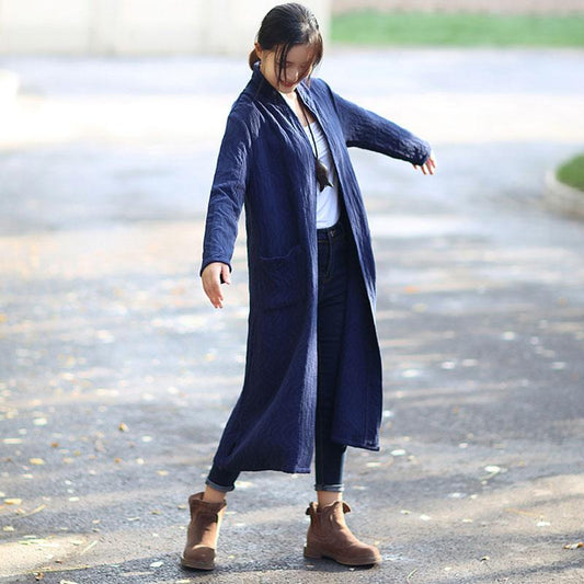 Retro Cotton Linen Long Sleeve Plain Cardigan Coat