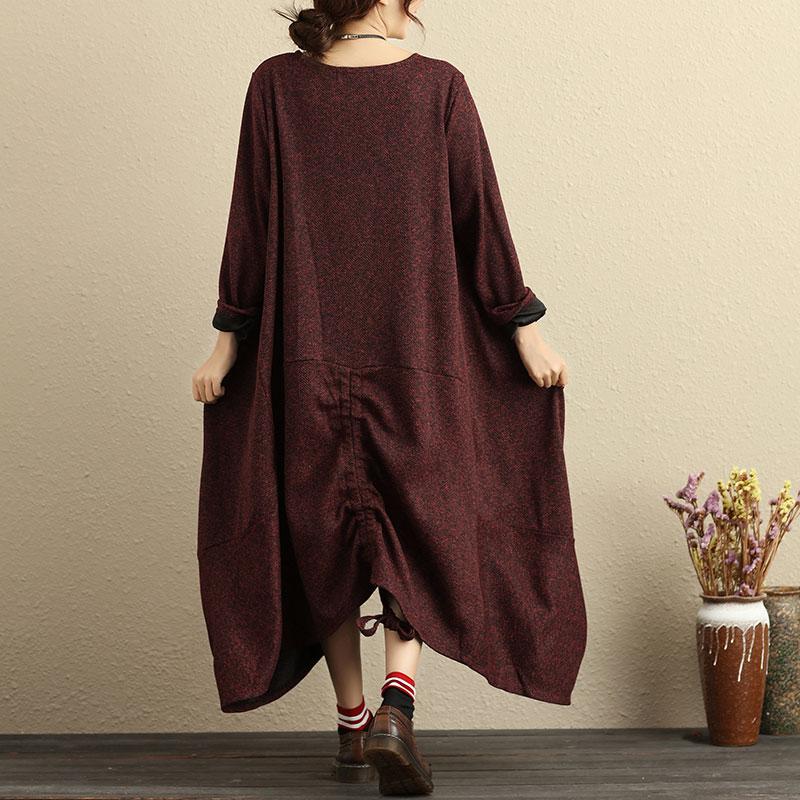 Plus Size Women Round Neck Long Sleeve Loose Cotton Dress