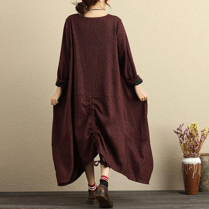 Plus Size Women Round Neck Long Sleeve Loose Cotton Dress
