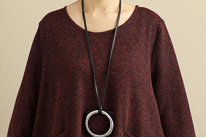 Plus Size Women Round Neck Long Sleeve Loose Cotton Dress