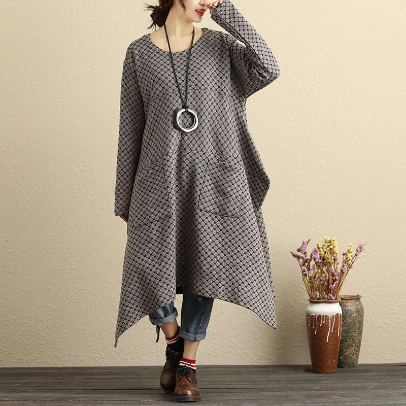 Autumn Loose Casual Women Round Neck Long Sleeve Dress