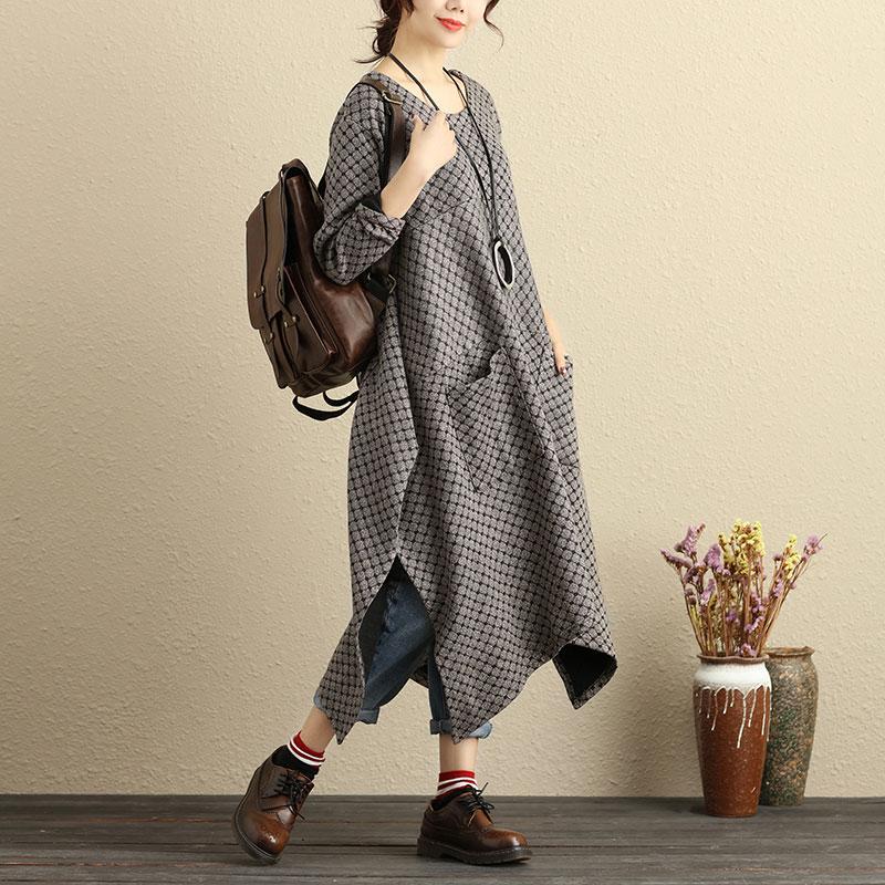 Autumn Loose Casual Women Round Neck Long Sleeve Dress