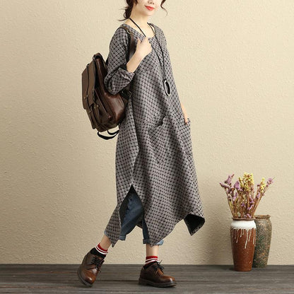 Autumn Loose Casual Women Round Neck Long Sleeve Dress