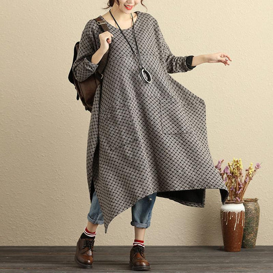Autumn Loose Casual Women Round Neck Long Sleeve Dress