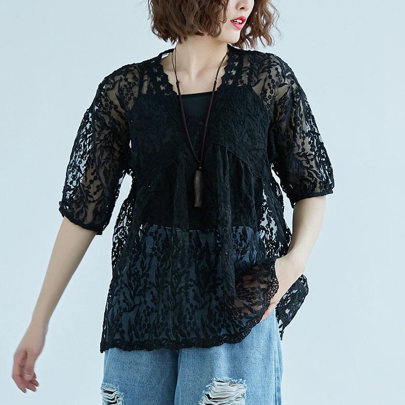 Women V Neck Embroidery Two Piece Set Tops