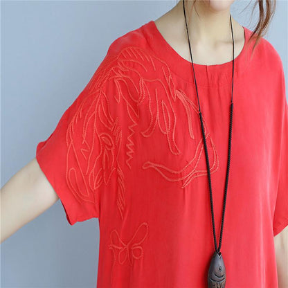 Retro Women Embroidery Summer Loose Casual Cuprammonuium Purple Dress