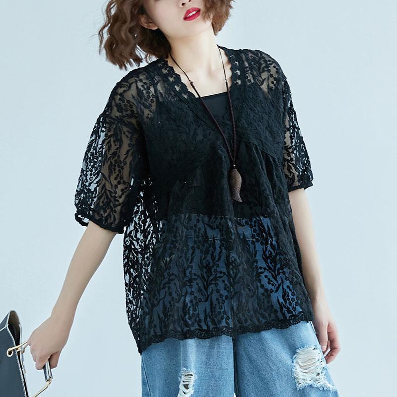 Women V Neck Embroidery Two Piece Set Tops