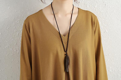 Women Long Sleeve Lacing Slit Pockets Solid Dress