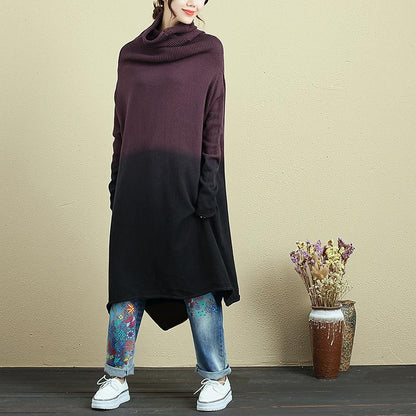 Turtleneck Casual Long Sleeve Purple Knitted Dress For Women