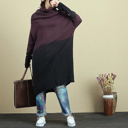 Turtleneck Casual Long Sleeve Purple Knitted Dress For Women