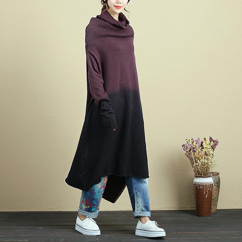 Turtleneck Casual Long Sleeve Purple Knitted Dress For Women