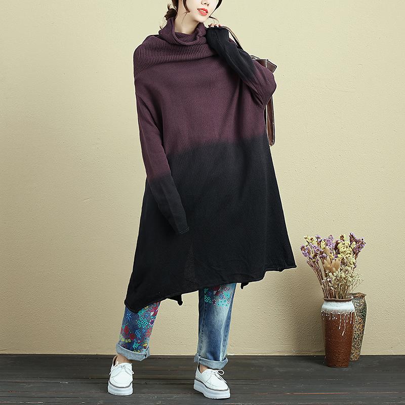 Turtleneck Casual Long Sleeve Purple Knitted Dress For Women
