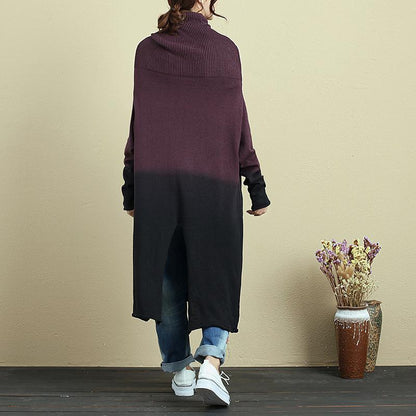 Turtleneck Casual Long Sleeve Purple Knitted Dress For Women