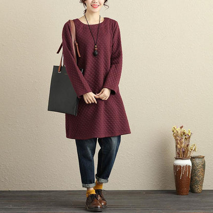 Casual Cotton Keep Warm Wine Red Winter Women Dress