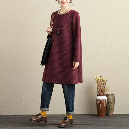 Casual Cotton Keep Warm Wine Red Winter Women Dress