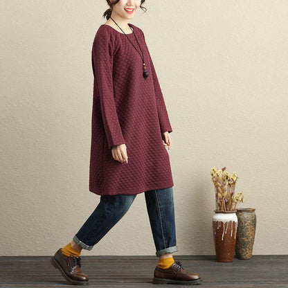 Casual Cotton Keep Warm Wine Red Winter Women Dress