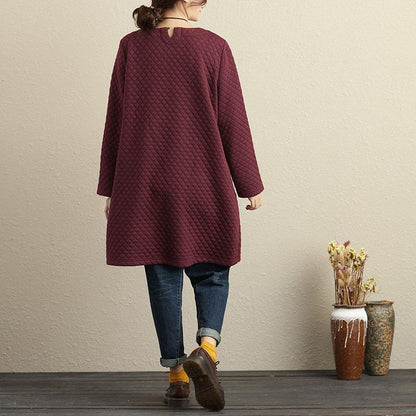Casual Cotton Keep Warm Wine Red Winter Women Dress