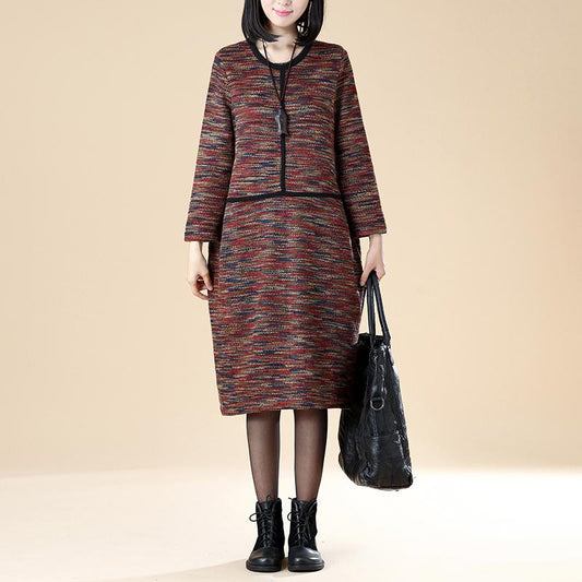 Women Casual Long Sleeve Pockets Literature Dress