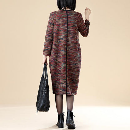 Women Casual Long Sleeve Pockets Literature Dress