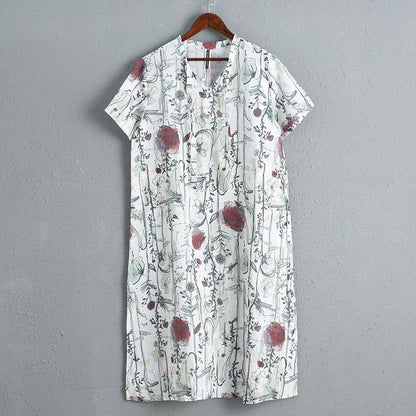Casual Short Sleeve Linen Loose Printing Dress