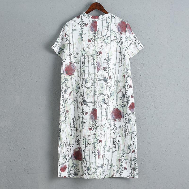 Casual Short Sleeve Linen Loose Printing Dress